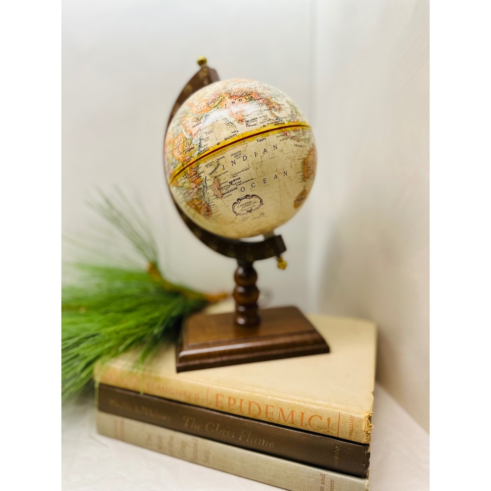 Vintage World Globe Miniature Desk Top Wood Base - Soviet Union
